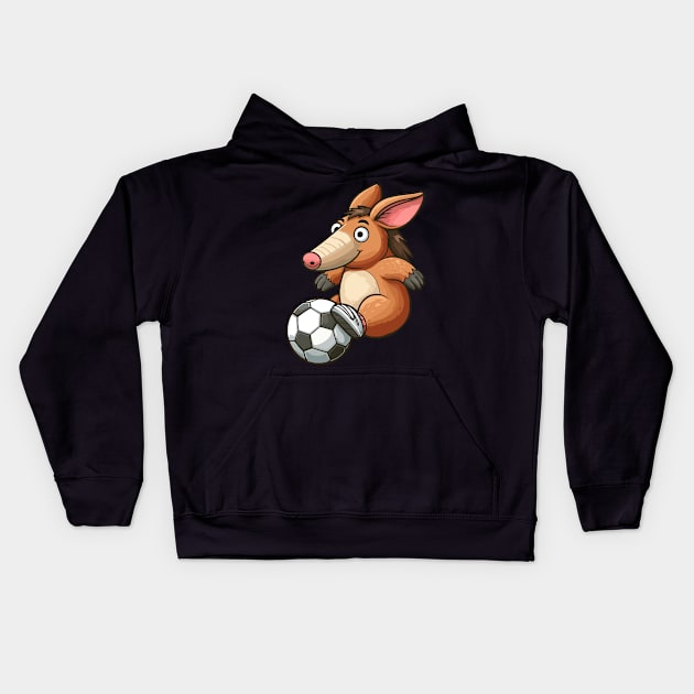 Aardvark Playing Football Kids Hoodie by MoDesigns22 